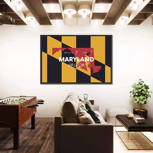 Maryland Flag Map Canvas Wall Art