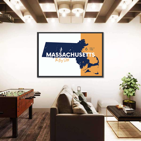 Massachusetts State Map Canvas Wall Art