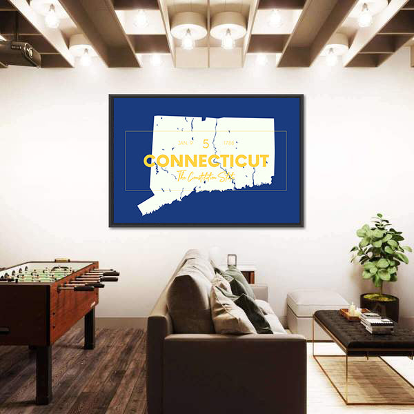 Connecticut State Map with Typography Canvas Wall Art