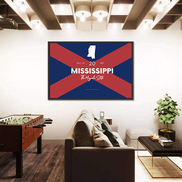 Mississippi State Map with Saltire Background Canvas Wall Art