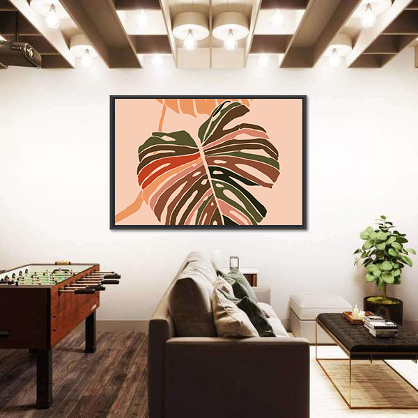 Monstera Leaf Color Block Illustration Canvas Wall Art