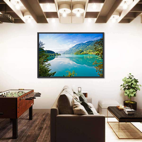 Majestic Mountain Lake In Switzerland Canvas Wall Art