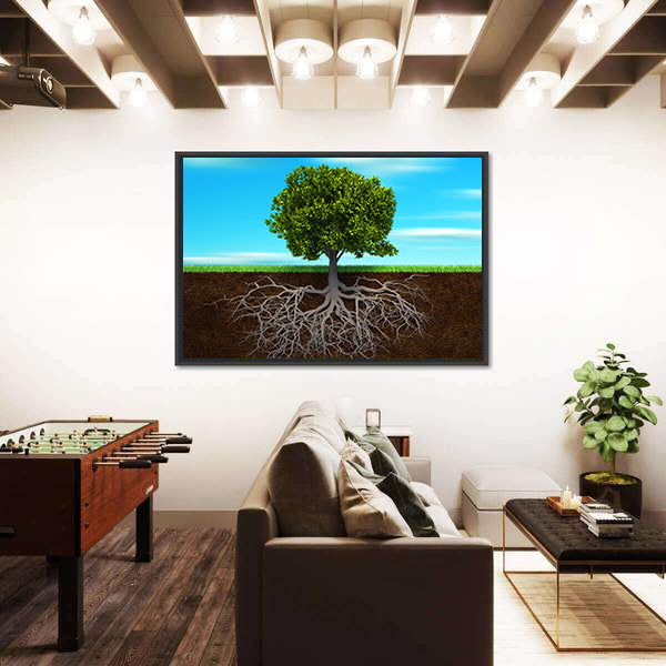 Root Of A Tree Illustration Canvas Wall Art