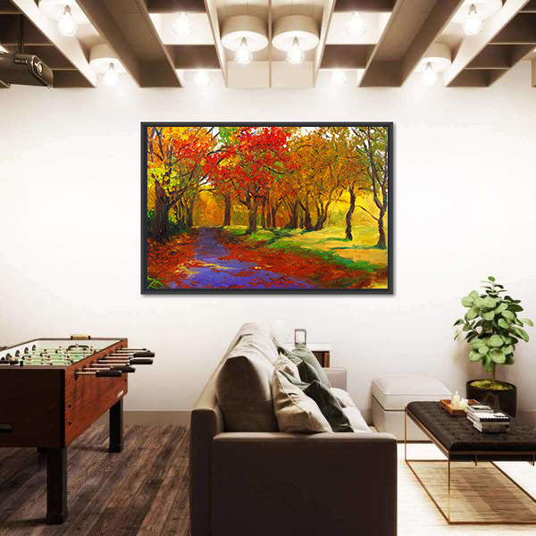 Maple Forest Path in Autumn Canvas Wall Art