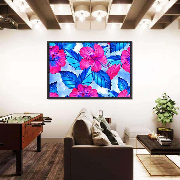 Hibiscus Floral Pattern Canvas Wall Art