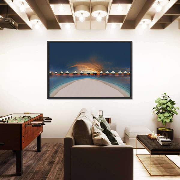 Overwater Bungalows at Sunset Canvas Wall Art