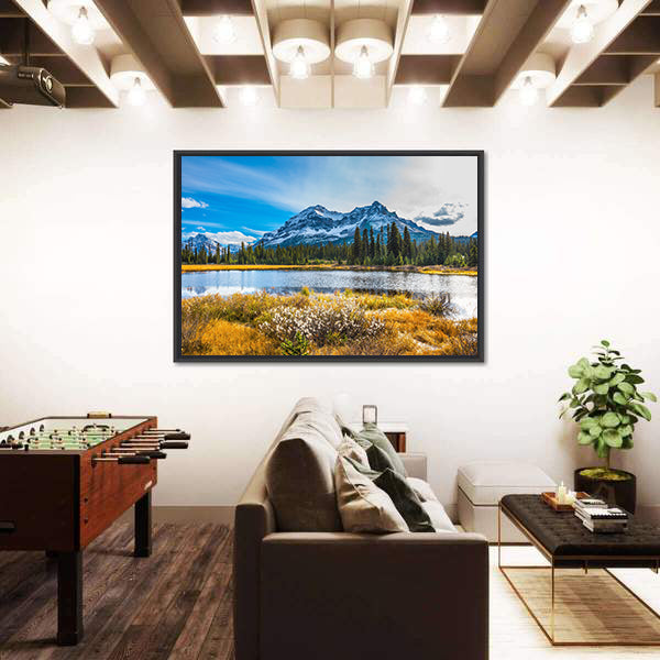 Snowy Rocky Mountains Lake Reflection Canvas Wall Art