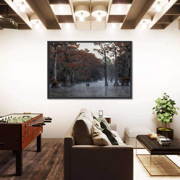 Couple Canoing At Caddo Lake In Texas Louisiana Canvas Wall Art