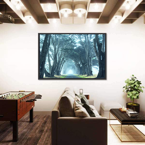 Misty Trees Alley In Foggy Weather Canvas Wall Art