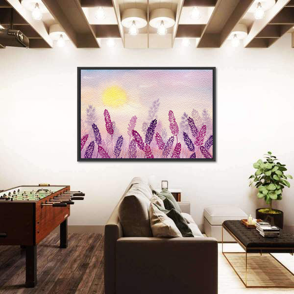 Misty Lavender Field at Sunrise Canvas Wall Art