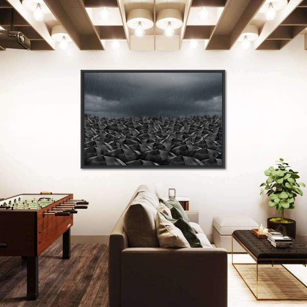 Umbrellas in the Rain Canvas Wall Art