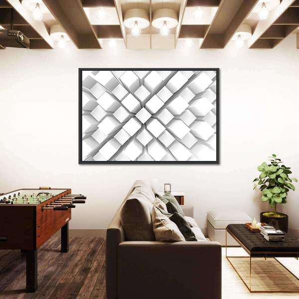 Stacked White Geometric Blocks Canvas Wall Art