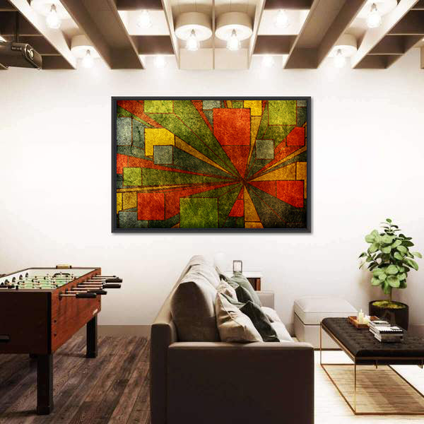 Grunge Geometric Radial Abstract Canvas Wall Art