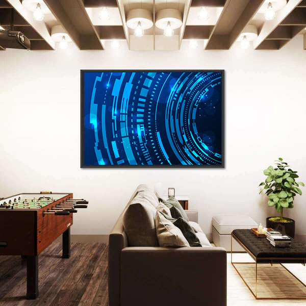 Futuristic Blue Concentric Rings Canvas Wall Art