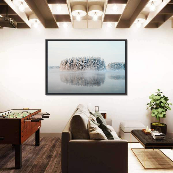 Unfrozen Lake In Winter Forests Of Karelia Russia Canvas Wall Art