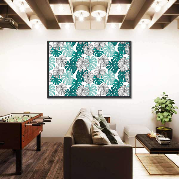 Duo Toned Monstera Leaves Pattern Canvas Wall Art