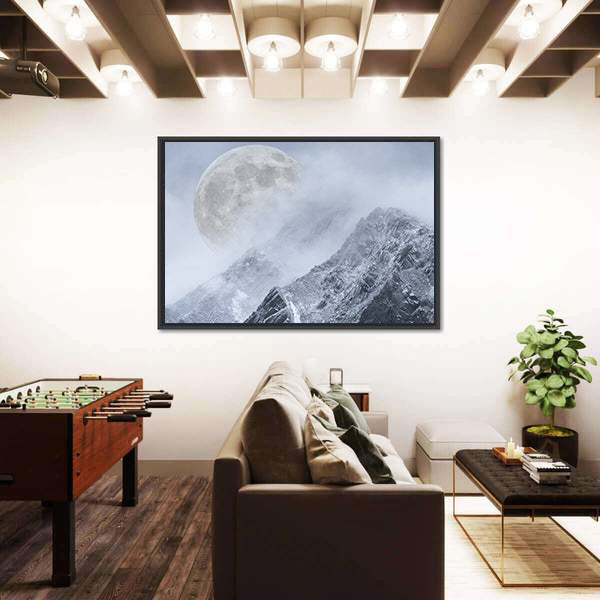 Supermoon Above Mountain Range Canvas Wall Art