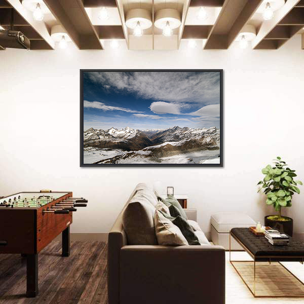 Snow Covered Peaks In Alpine Range Between Switzerland And Italy Canvas Wall Art
