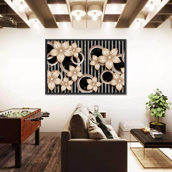 Modern Abstract Floral with Gold Accents Canvas Wall Art