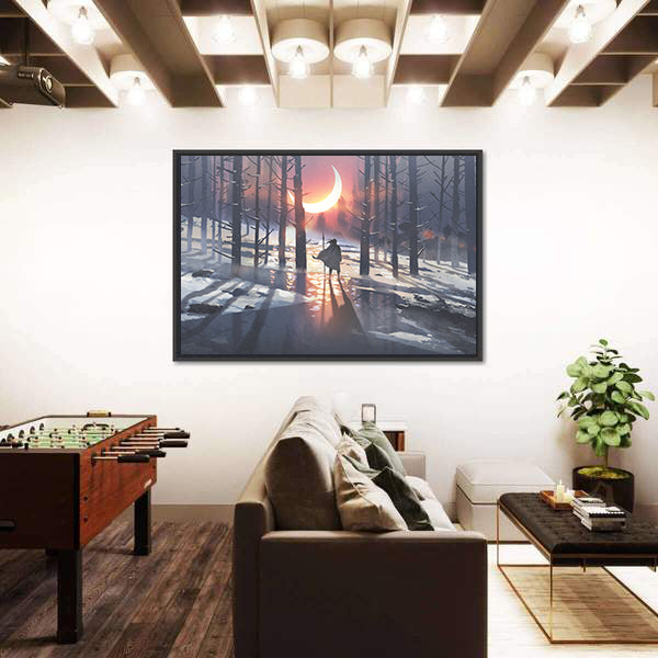 Cloaked Figure in Winter Forest Canvas Wall Art