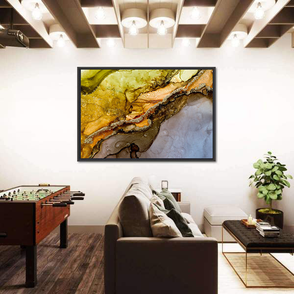 Alcohol Ink Abstract with Gold Veins Canvas Wall Art
