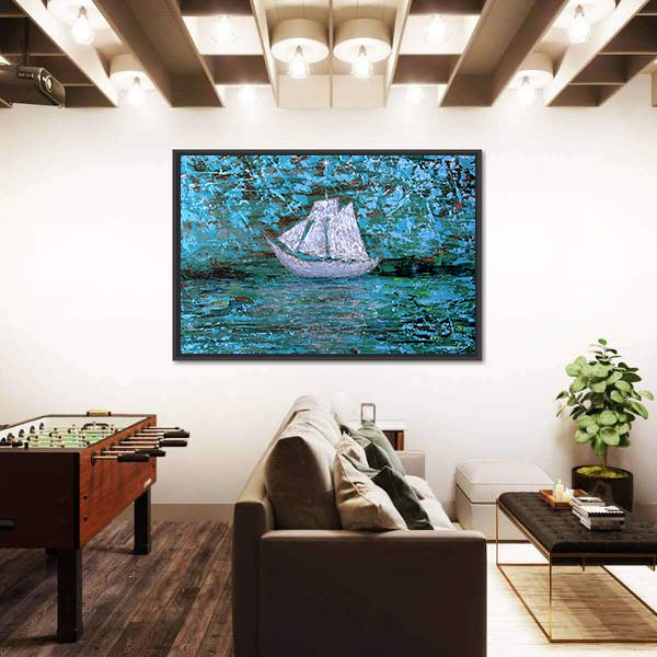 White Three-masted Sailboat at Twilight Canvas Wall Art