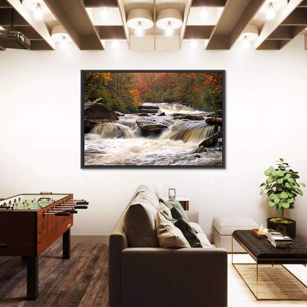Autumn Mountain River In Carolina Canvas Wall Art