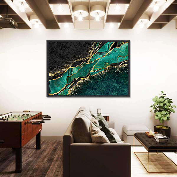 Teal Malachite Geode with Gold Veins Canvas Wall Art
