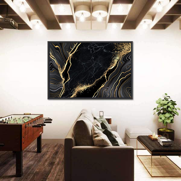 Black Marble With Gold Veins Canvas Wall Art