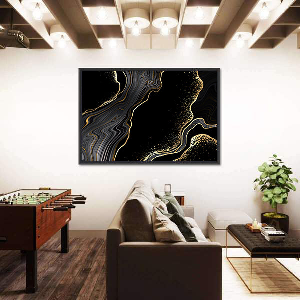 Textured Black Marble With Gold Veins Canvas Wall Art