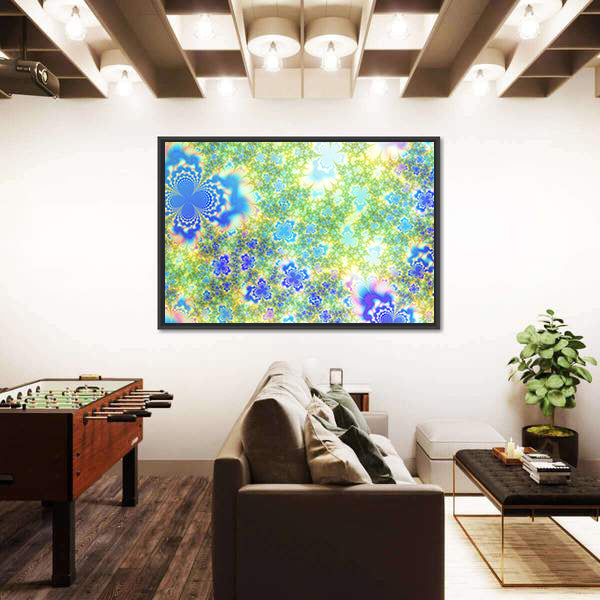 Fractal Floral Geometry in Blue and Green Canvas Wall Art