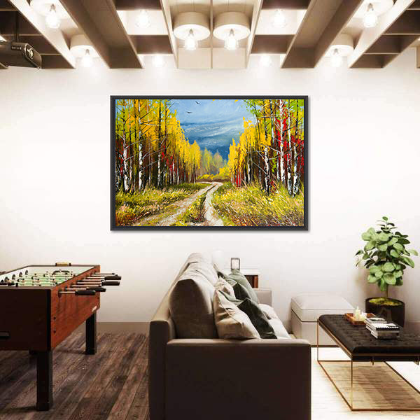 Autumn Forest Path with Birch Trees Canvas Wall Art