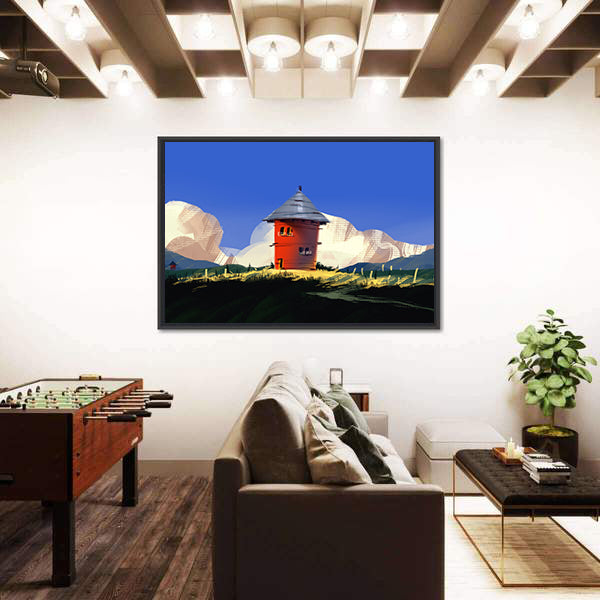 Red Tower on Grassy Hill Canvas Wall Art