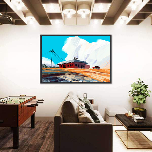 Red House and Vintage Car in Desert Canvas Wall Art