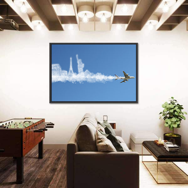 Commercial Jet with Landmark Smoke Trail Canvas Wall Art