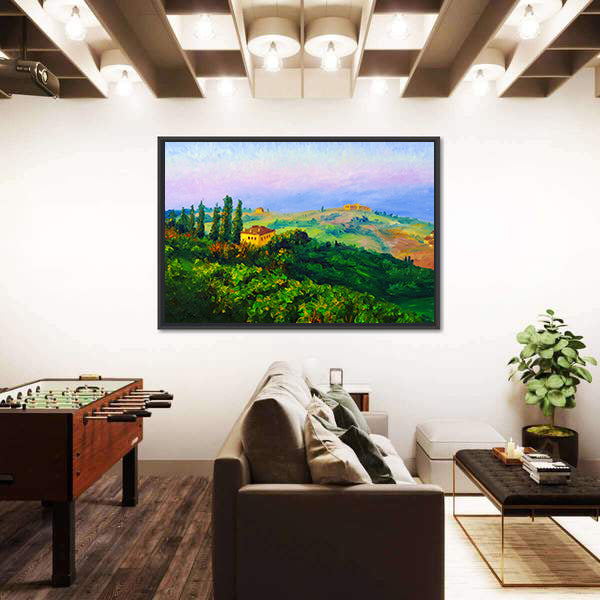 Hilltop Yellow Villa at Sunset Canvas Wall Art
