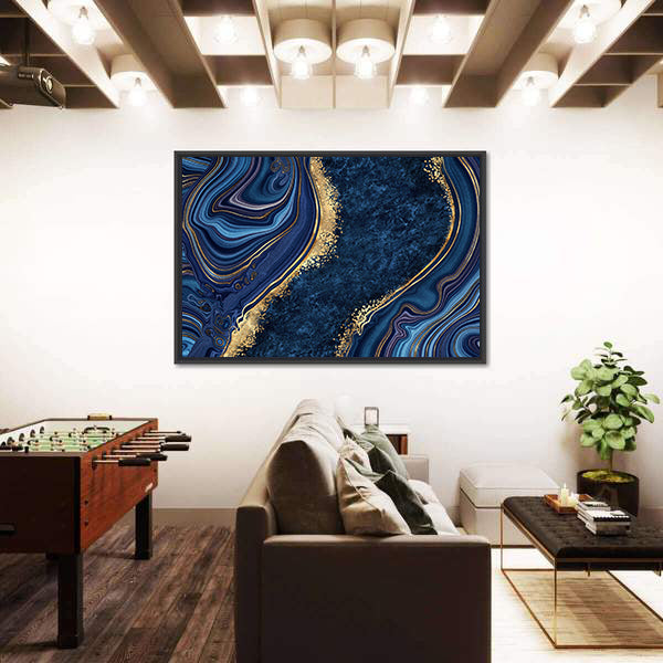 Blue Agate with Gold Veins Canvas Wall Art