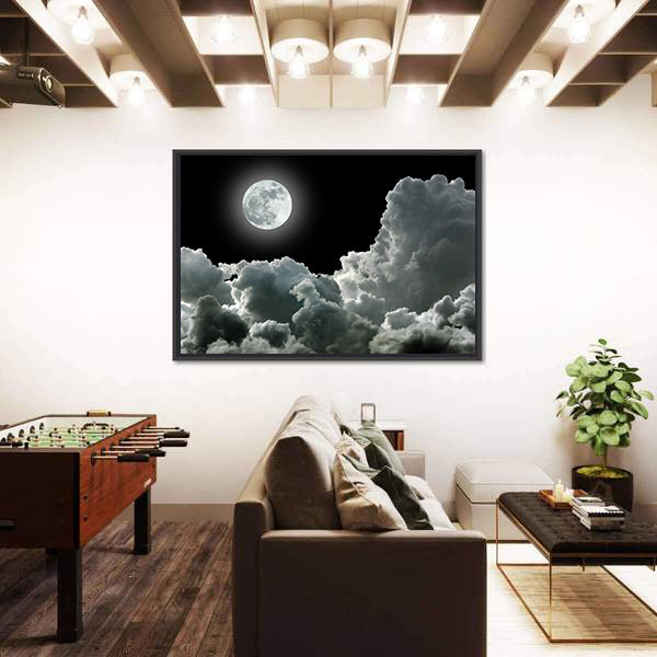Moon In Black Stormy Clouds Canvas Wall Art