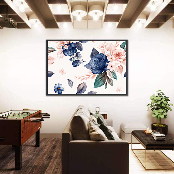 Wildflowers and Navy Roses Canvas Wall Art