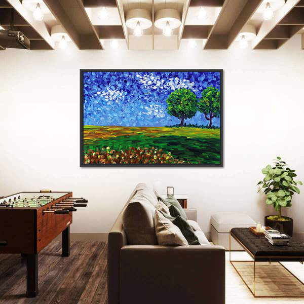 Green Meadow Abstract Landscape Canvas Wall Art