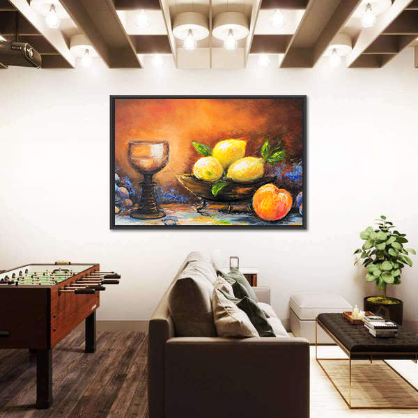Lemons and Peach with Ornate Goblet Canvas Wall Art
