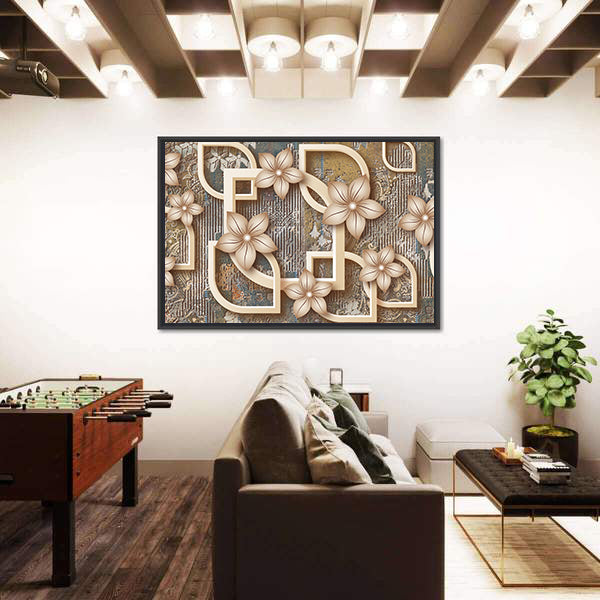 Gold Five-petal Floral Geometric Canvas Wall Art