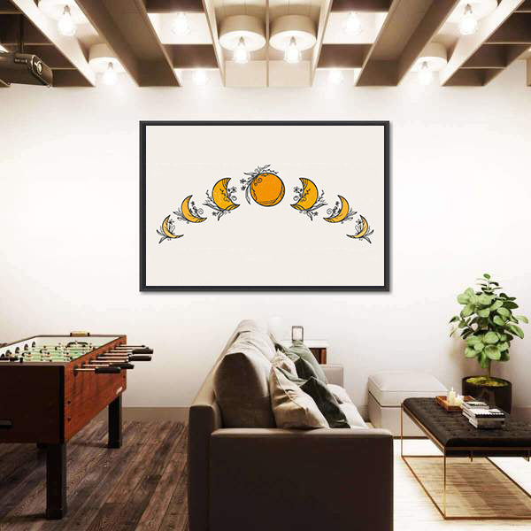 Minimalist Moon Phases Citrus Canvas Wall Art