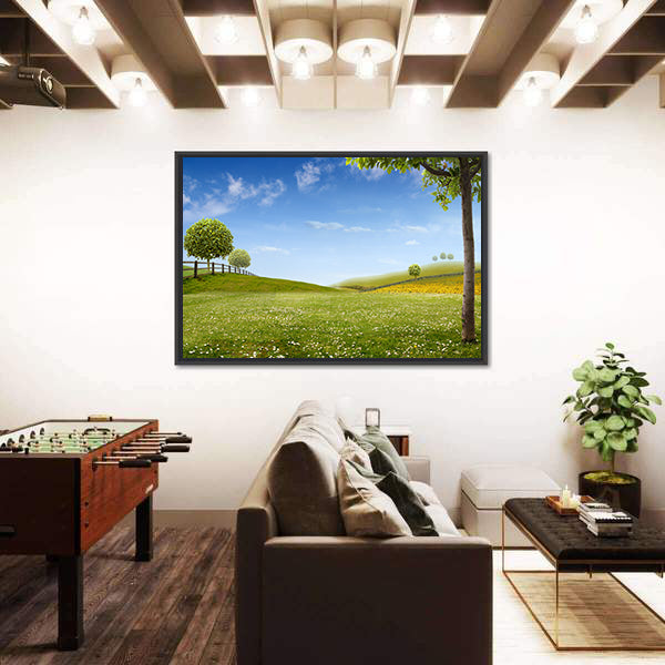 Summer Green Fields with Daisies Canvas Wall Art