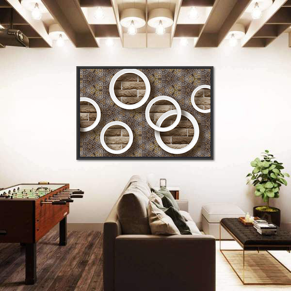 3d White Rings Over Brick Geometric Mural Canvas Wall Art
