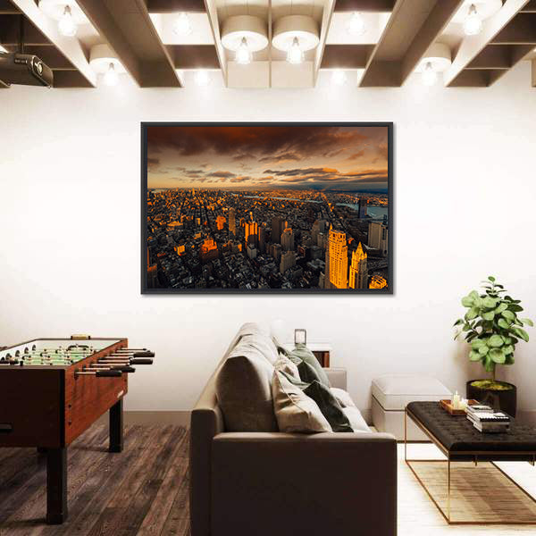 New York to South Manhattan Skyscraper Canvas Wall Art