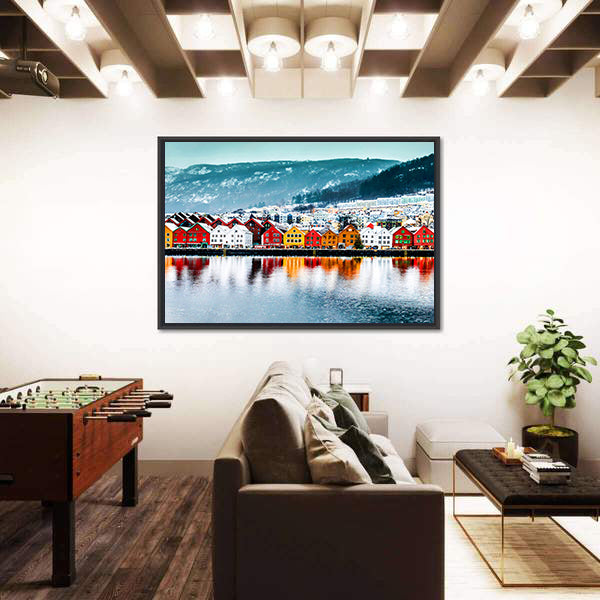 Historical Buildings In Bergen Norway Canvas Wall Art