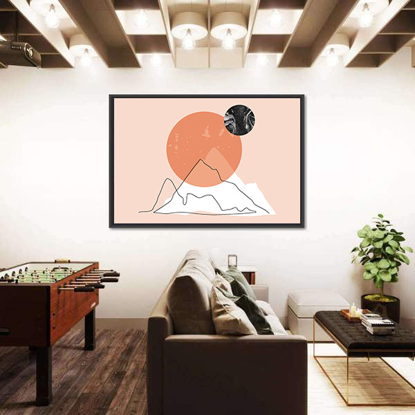 Peach Mountain Minimalist Line Canvas Wall Art