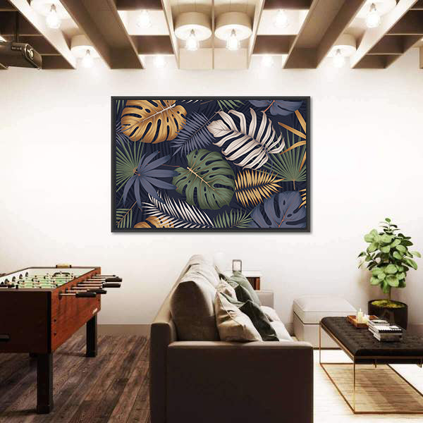Monstera and Palm Leaf Pattern Canvas Wall Art