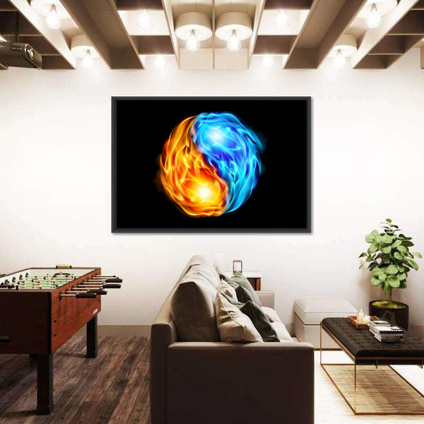 Yin Yang Symbol with Fire and Ice Canvas Wall Art